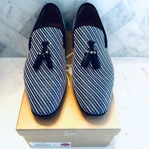 AUTHENTIC MENS DANDELION TASSEL FLAT BLACK, CREAM AND NAVY LOUBOUTIN LOAFER